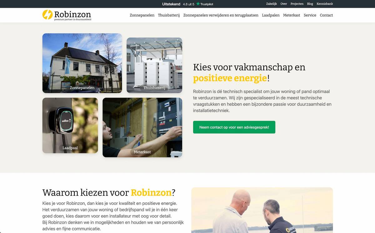 Voorbeeld van de nieuwe website van Robinzon