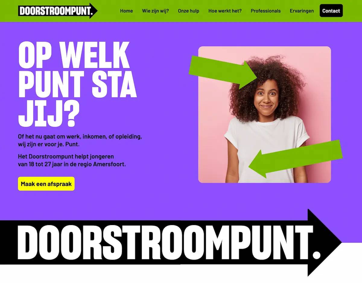 Screenshot van nieuwe website voor Doorstroompunt regio Amersfoort